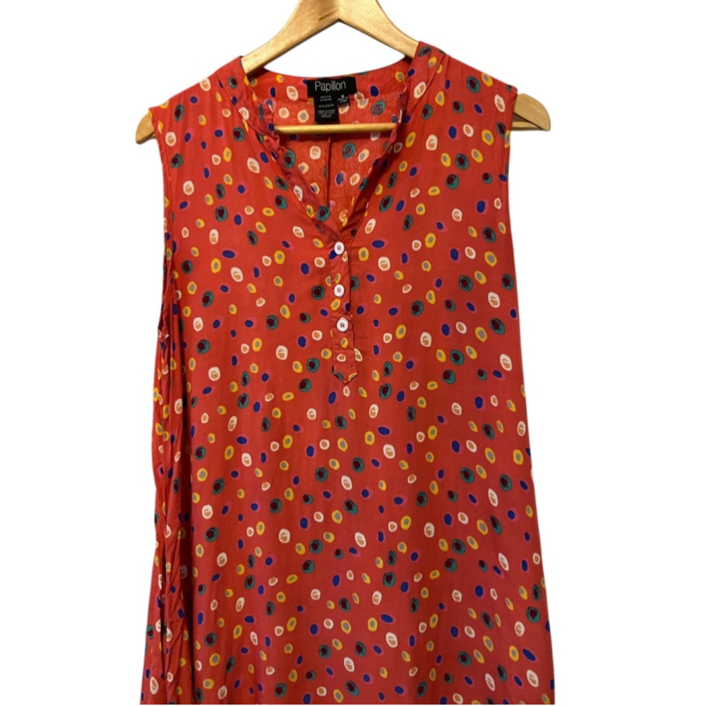 Papillon Red Multicolour Dot Print Shift Dress Women’s Medium Sleeveless - Picture 3 of 10